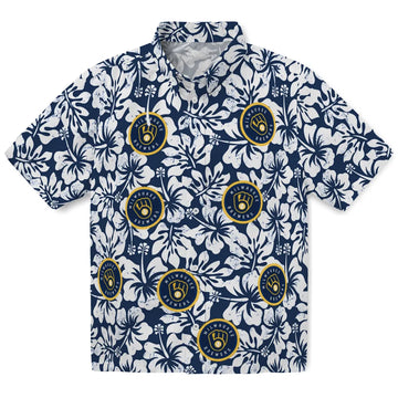 Milwaukee Brewers Hawaiian Shirt - Hibiscus Motif | Moonbestprint