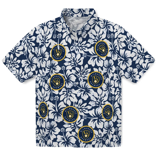 Milwaukee Brewers Hawaiian Shirt - Hibiscus Motif | Moonbestprint