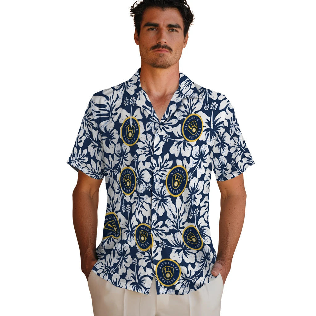 Milwaukee Brewers Hawaiian Shirt - Hibiscus Motif | Moonbestprint