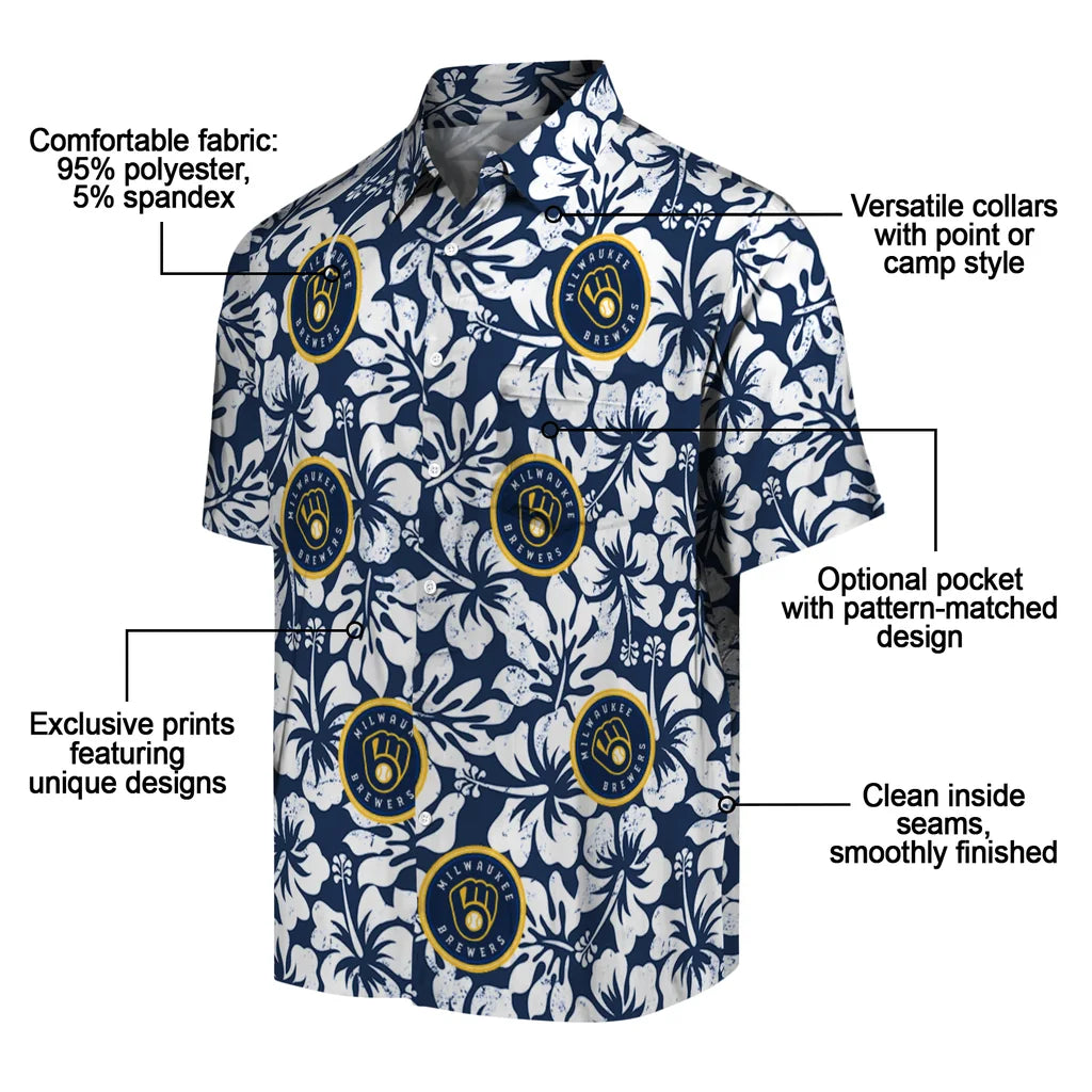 Milwaukee Brewers Hawaiian Shirt - Hibiscus Motif | Moonbestprint