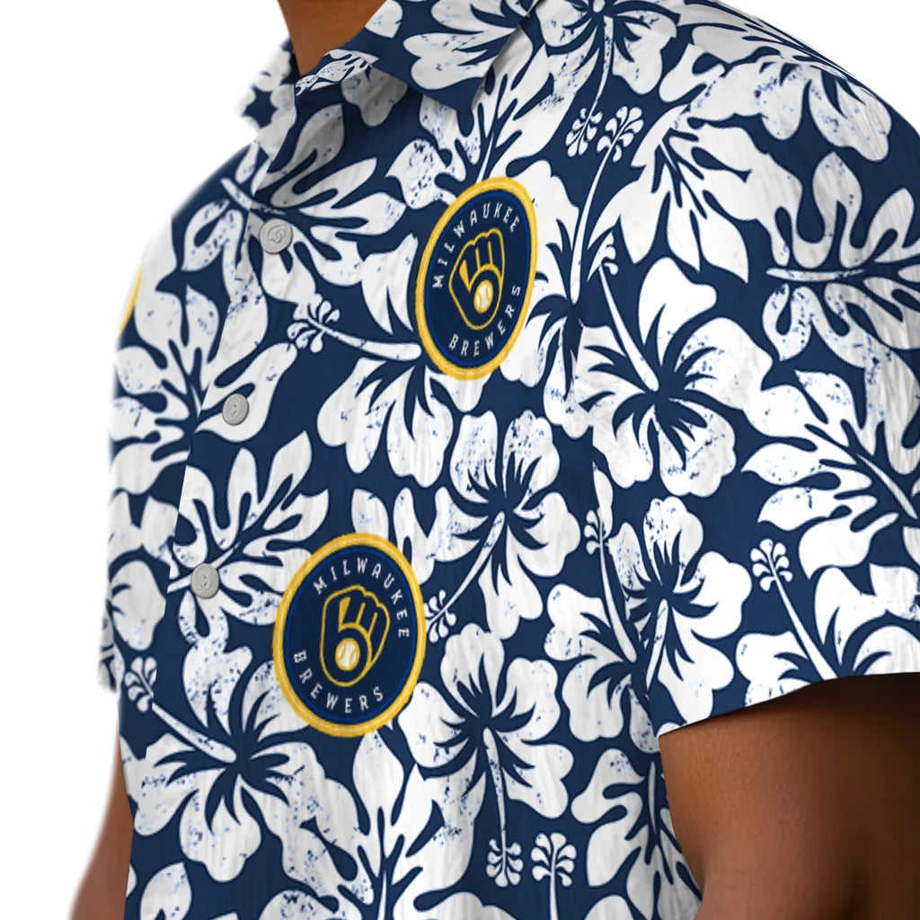 Milwaukee Brewers Hawaiian Shirt - Hibiscus Motif | Moonbestprint