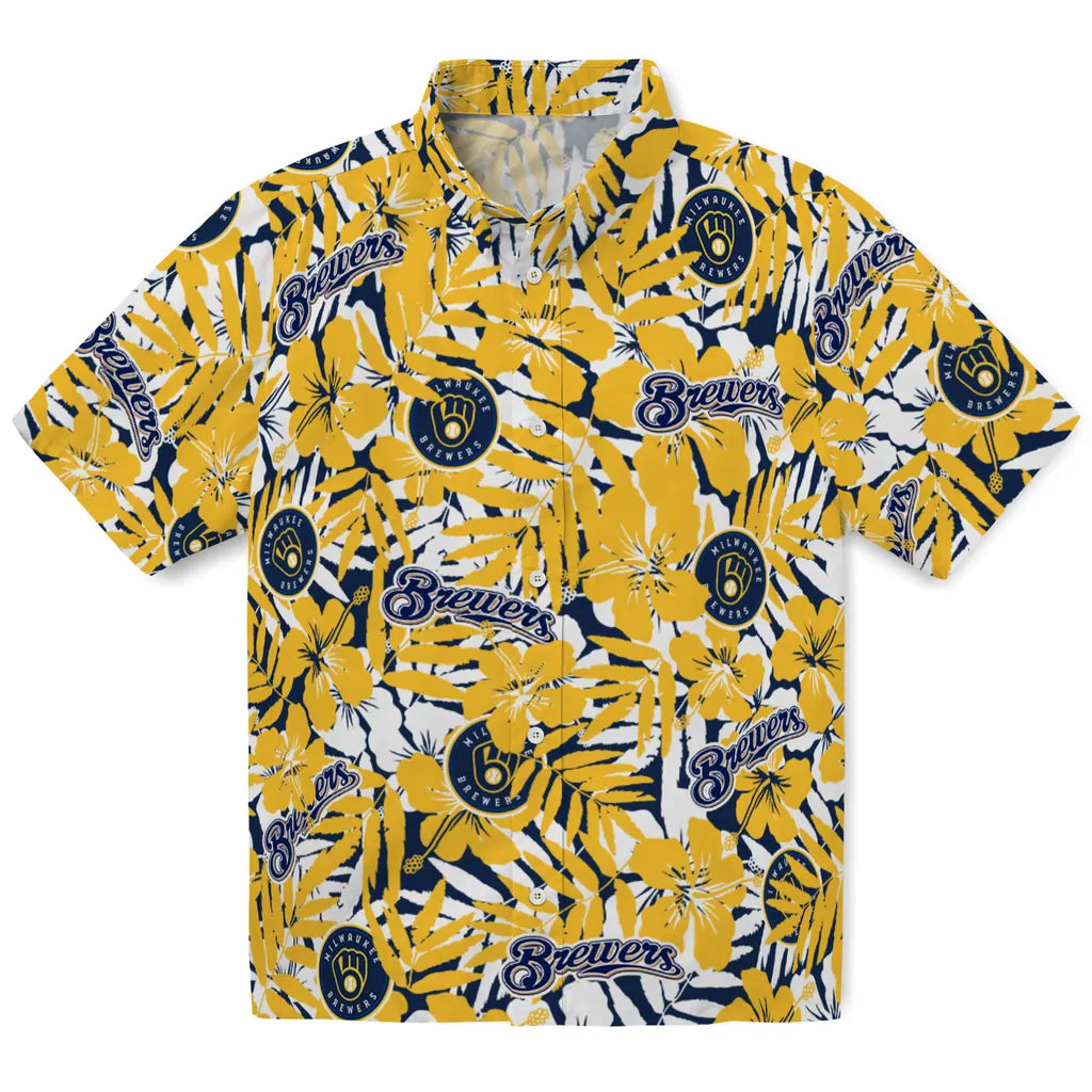 Milwaukee Brewers Hawaiian Shirt - Hibiscus Overlay | Moonbestprint