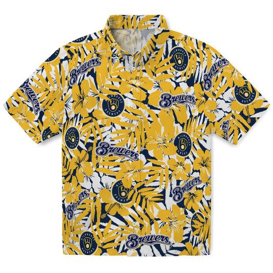 Milwaukee Brewers Hawaiian Shirt - Hibiscus Overlay | Moonbestprint