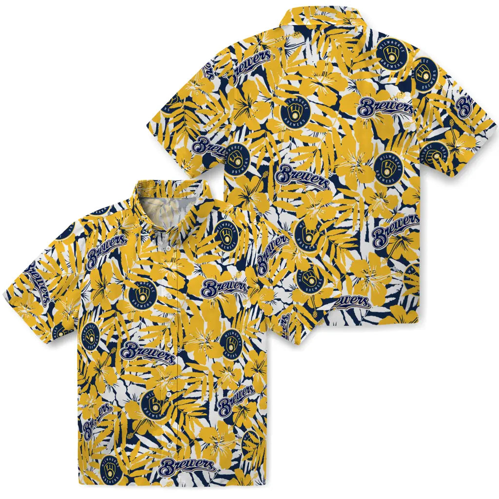 Milwaukee Brewers Hawaiian Shirt - Hibiscus Overlay | Moonbestprint