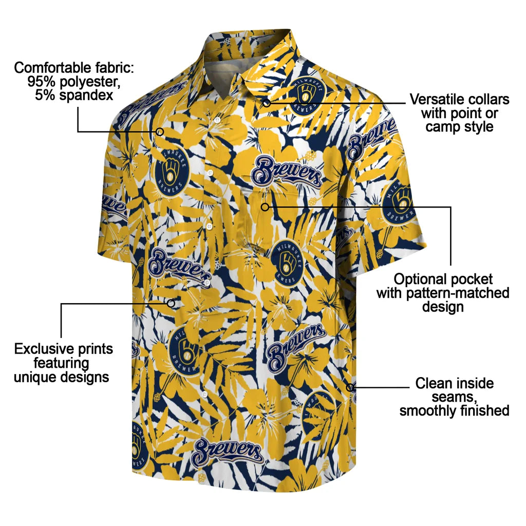 Milwaukee Brewers Hawaiian Shirt - Hibiscus Overlay | Moonbestprint