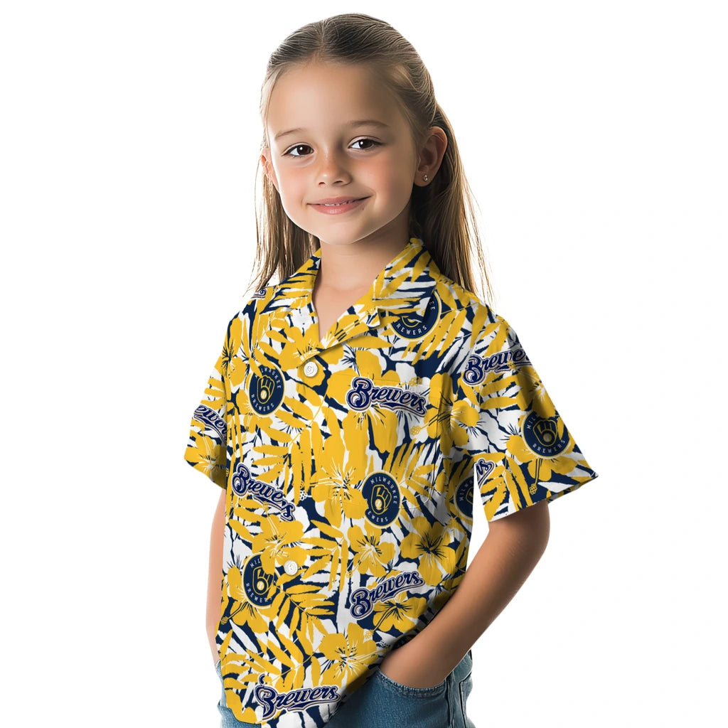 Milwaukee Brewers Hawaiian Shirt - Hibiscus Overlay | Moonbestprint