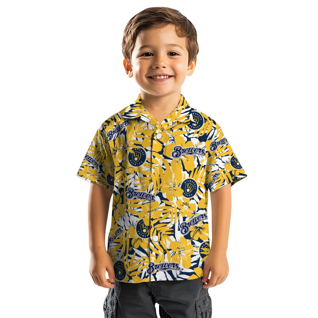 Milwaukee Brewers Hawaiian Shirt - Hibiscus Overlay | Moonbestprint
