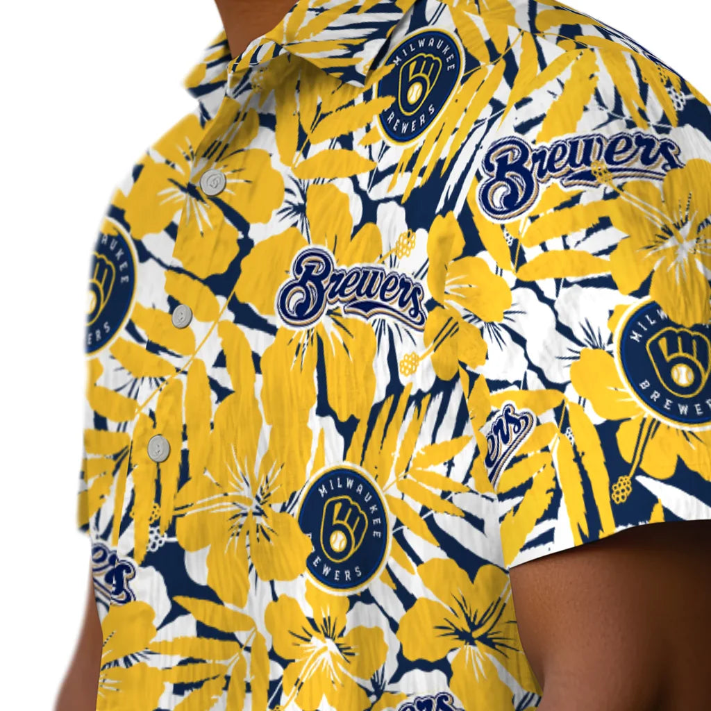 Milwaukee Brewers Hawaiian Shirt - Hibiscus Overlay | Moonbestprint