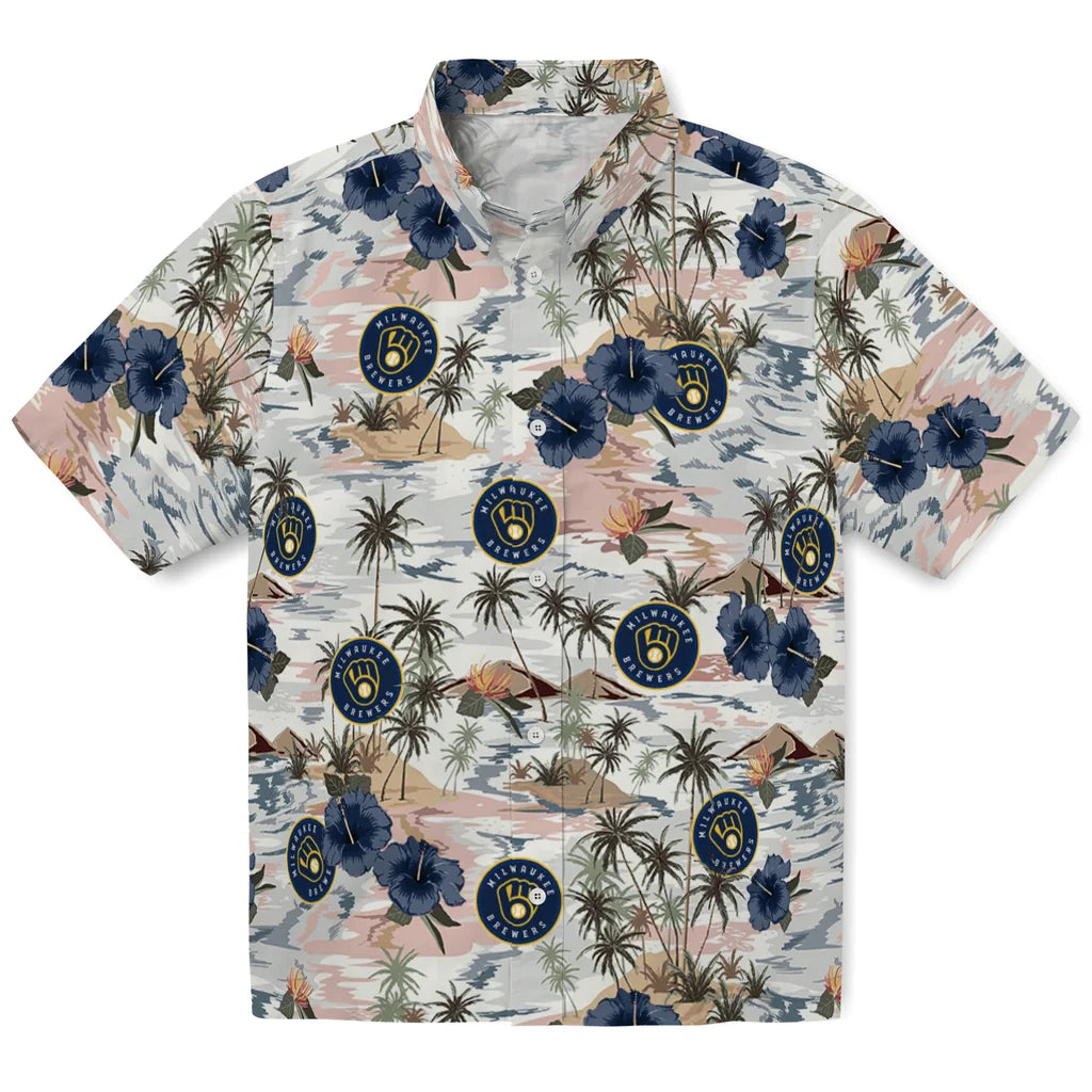 Milwaukee Brewers Hawaiian Shirt - Hibiscus Seaside | Moonbestprint