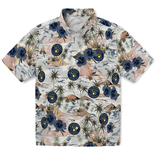 Milwaukee Brewers Hawaiian Shirt - Hibiscus Seaside | Moonbestprint