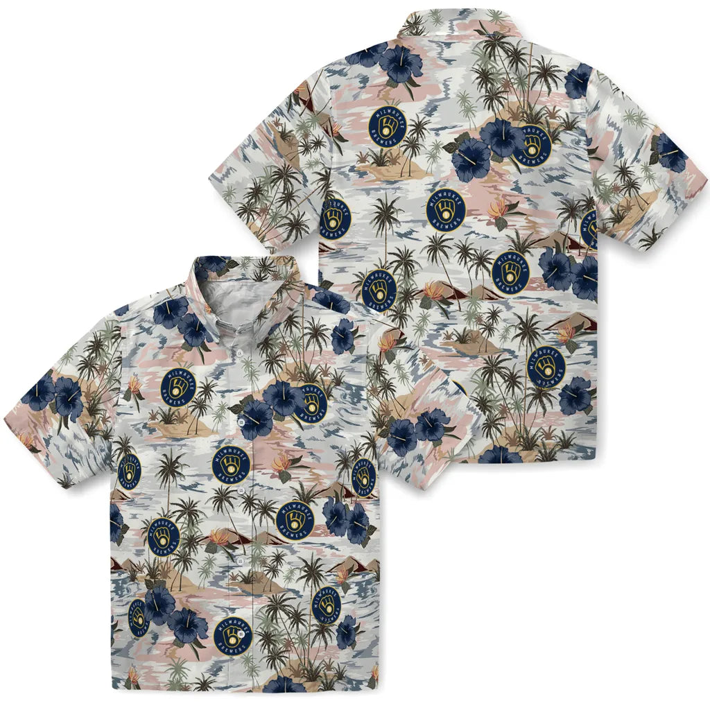 Milwaukee Brewers Hawaiian Shirt - Hibiscus Seaside | Moonbestprint