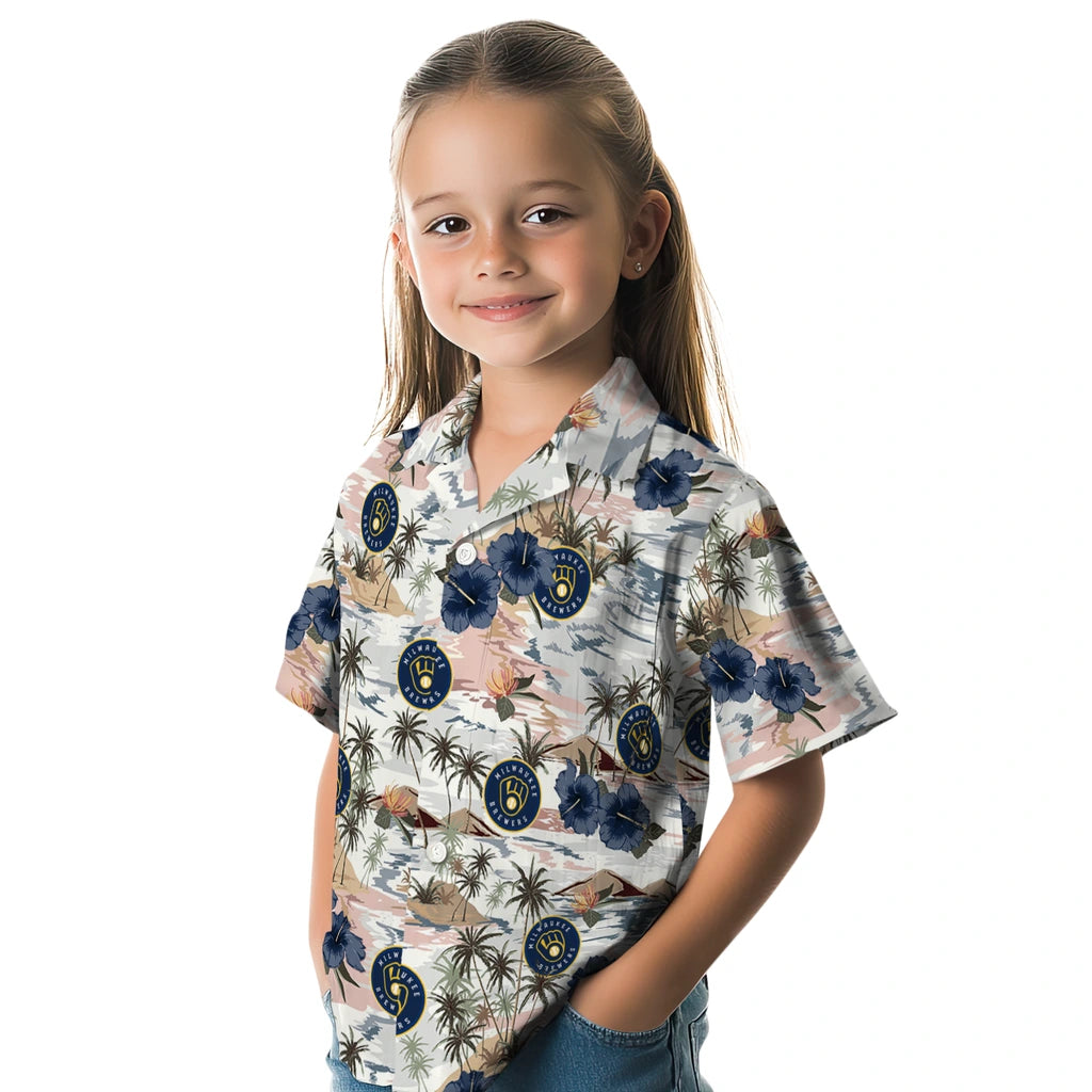 Milwaukee Brewers Hawaiian Shirt - Hibiscus Seaside | Moonbestprint