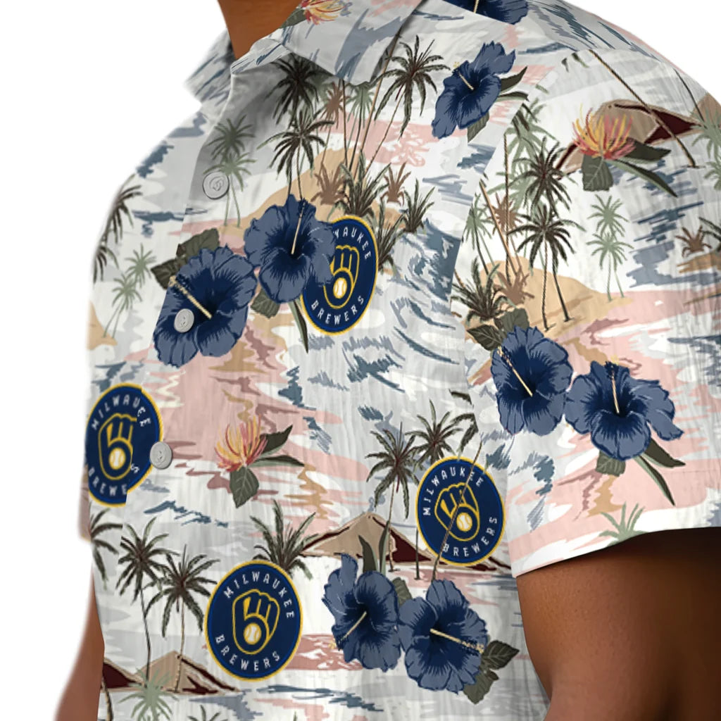 Milwaukee Brewers Hawaiian Shirt - Hibiscus Seaside | Moonbestprint