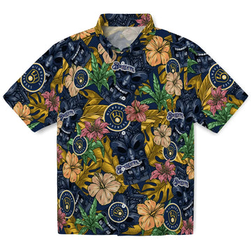 Milwaukee Brewers Hawaiian Shirt - Hibiscus Tiki Jungle | Moonbestprint