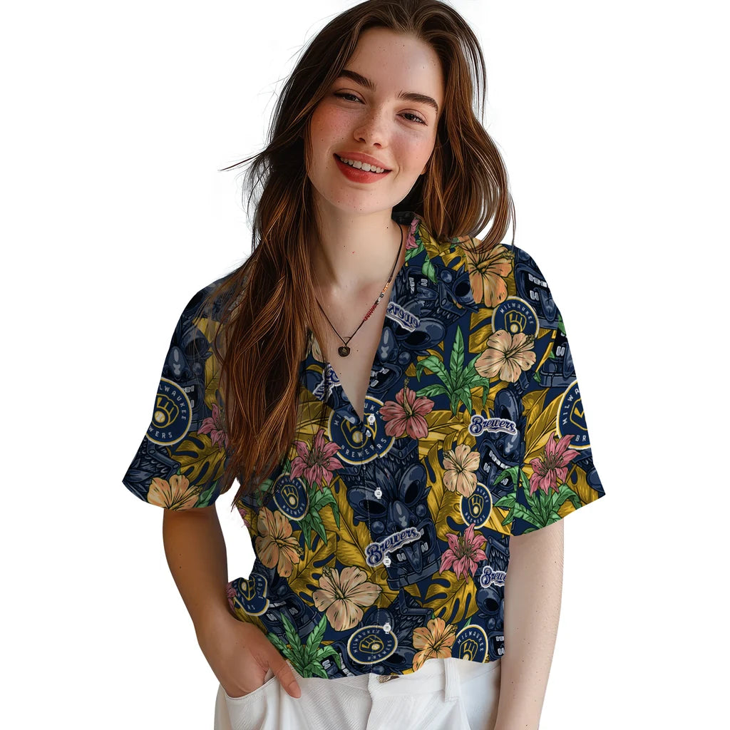 Milwaukee Brewers Hawaiian Shirt - Hibiscus Tiki Jungle | Moonbestprint
