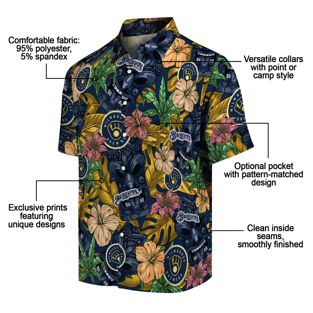 Milwaukee Brewers Hawaiian Shirt - Hibiscus Tiki Jungle | Moonbestprint