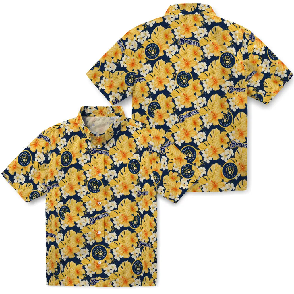 Milwaukee Brewers Hawaiian Shirt - Hibiscus Tropics | Moonbestprint