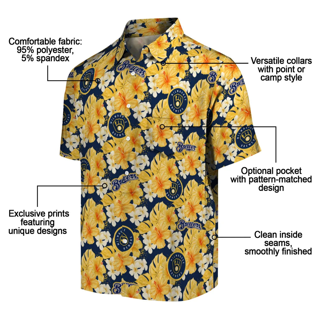 Milwaukee Brewers Hawaiian Shirt - Hibiscus Tropics | Moonbestprint