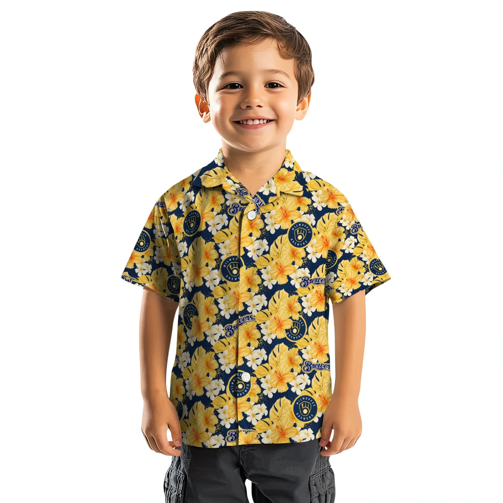 Milwaukee Brewers Hawaiian Shirt - Hibiscus Tropics | Moonbestprint