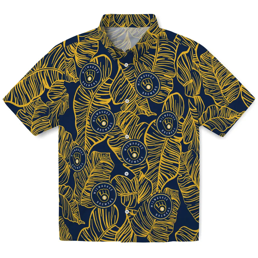 Milwaukee Brewers Hawaiian Shirt - Leaf Outline | Moonbestprint