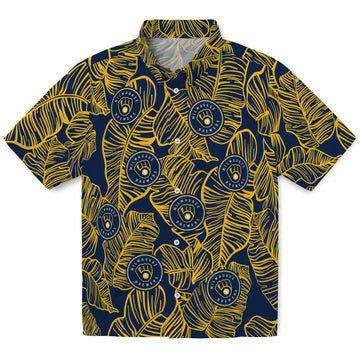 Milwaukee Brewers Hawaiian Shirt - Leaf Outline | Moonbestprint