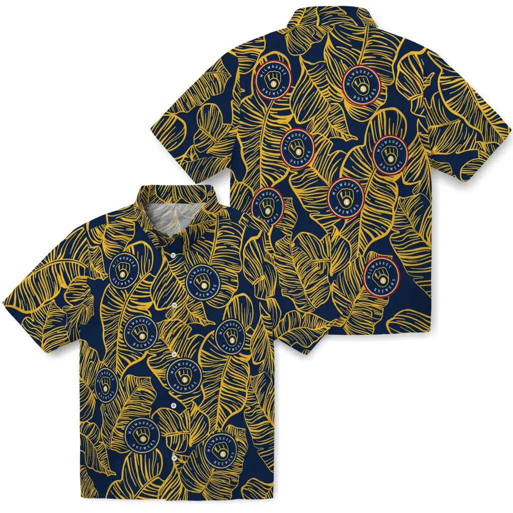 Milwaukee Brewers Hawaiian Shirt - Leaf Outline | Moonbestprint