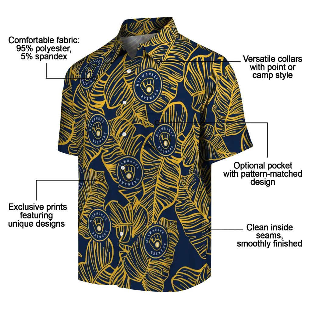 Milwaukee Brewers Hawaiian Shirt - Leaf Outline | Moonbestprint