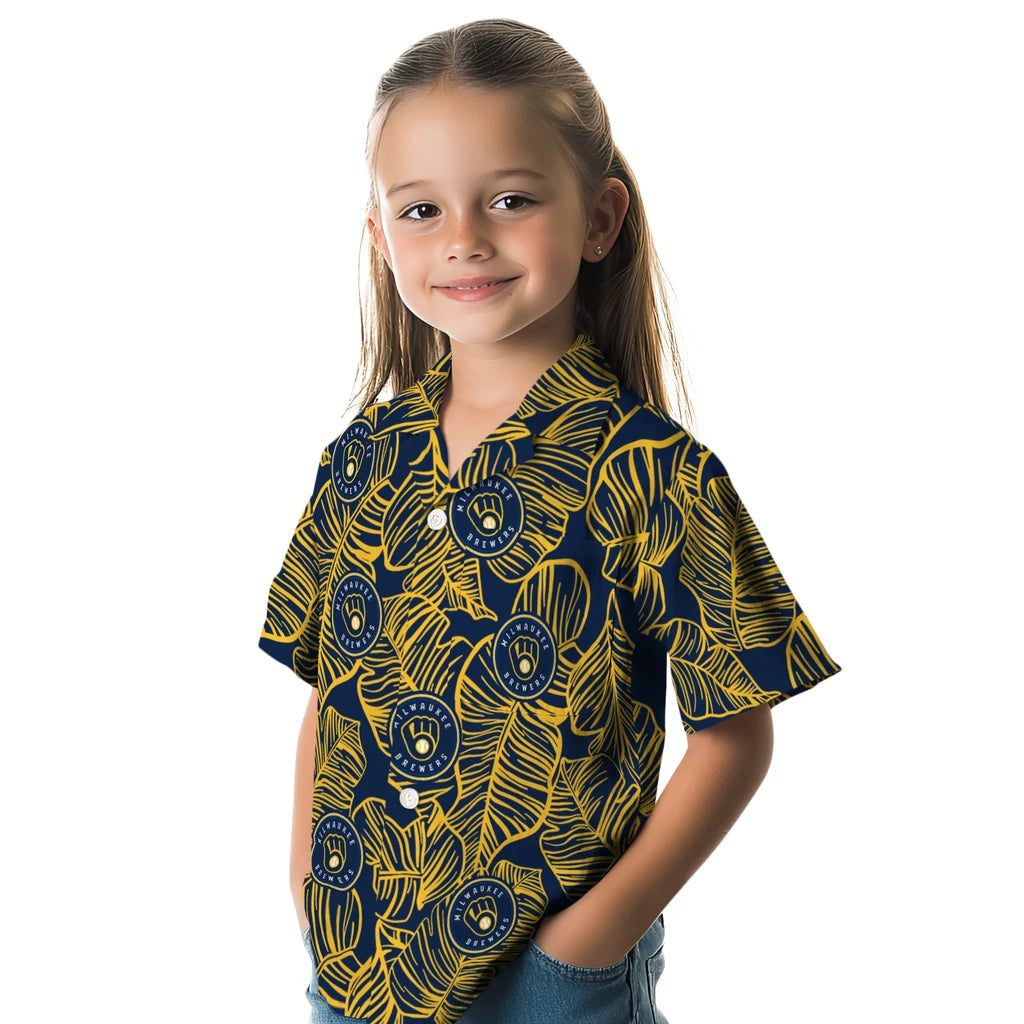 Milwaukee Brewers Hawaiian Shirt - Leaf Outline | Moonbestprint