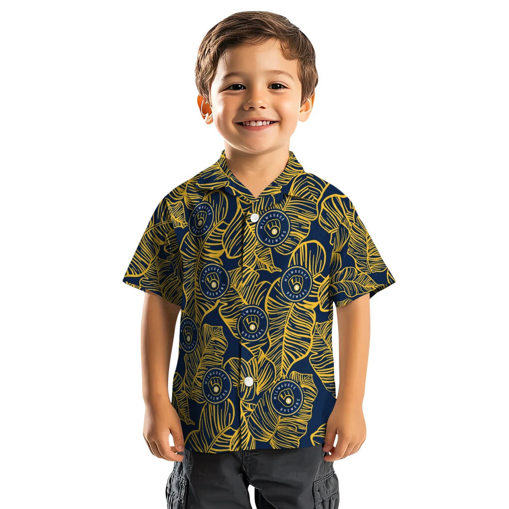 Milwaukee Brewers Hawaiian Shirt - Leaf Outline | Moonbestprint