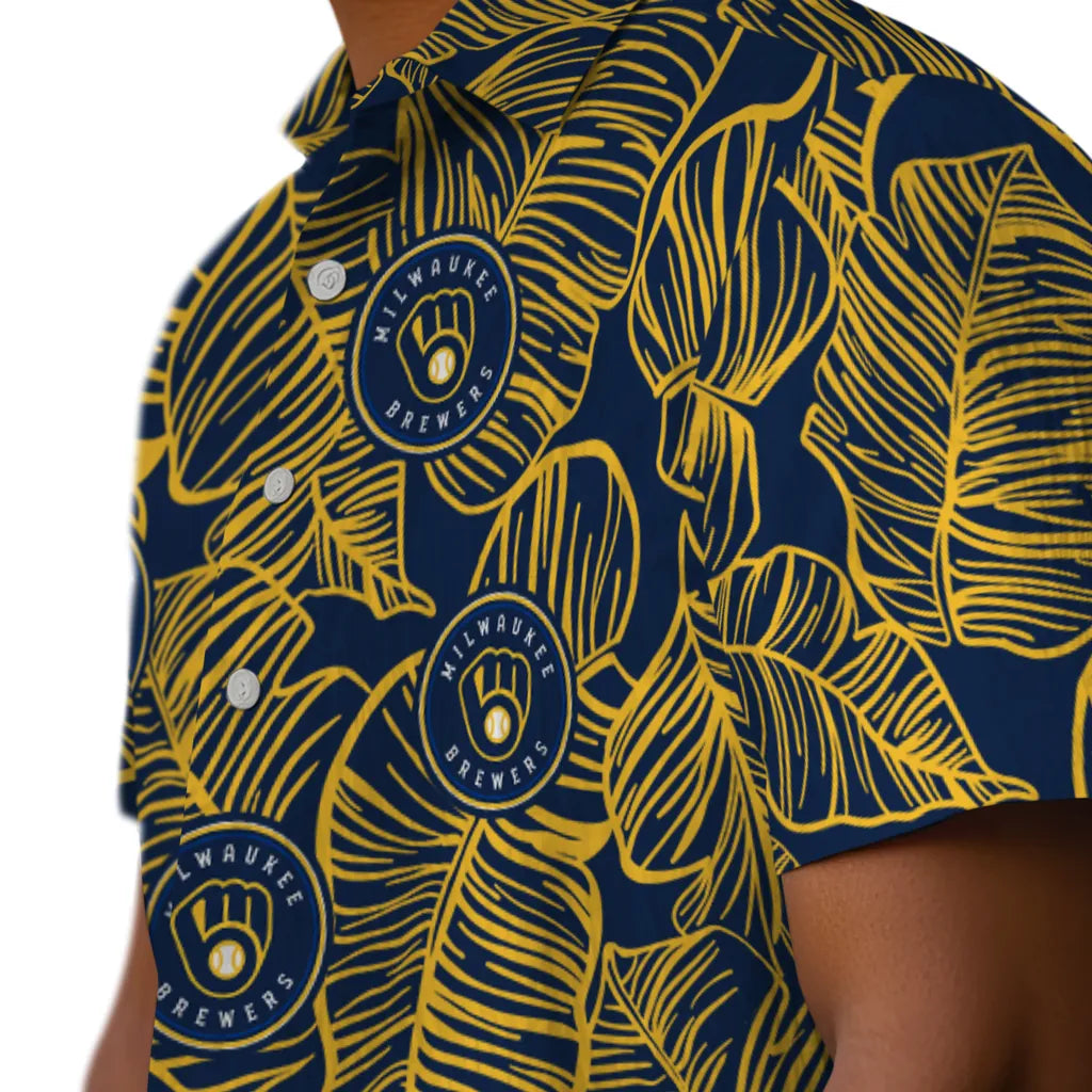 Milwaukee Brewers Hawaiian Shirt - Leaf Outline | Moonbestprint