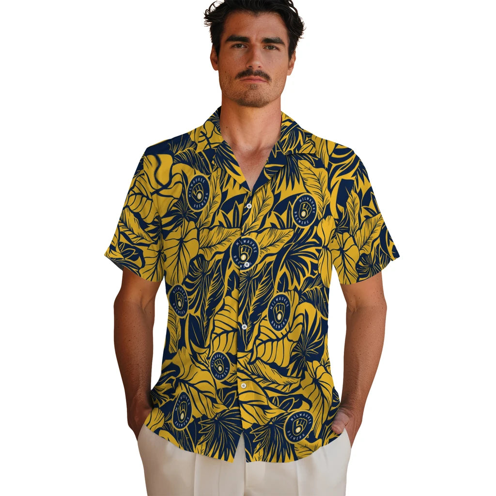 Milwaukee Brewers Hawaiian Shirt - Monstera Layer | Moonbestprint