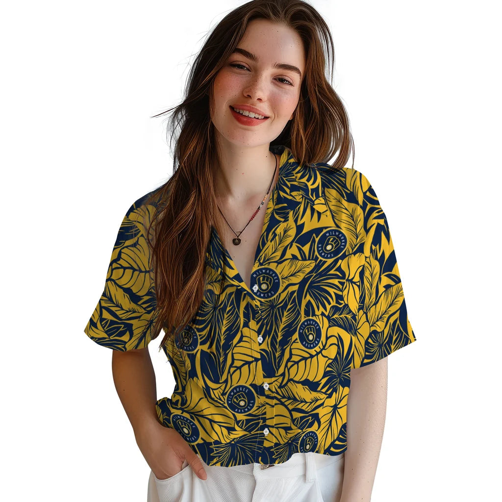 Milwaukee Brewers Hawaiian Shirt - Monstera Layer | Moonbestprint