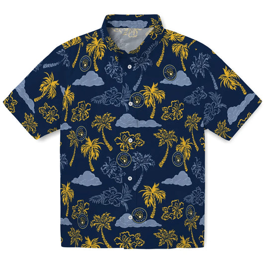 Milwaukee Brewers Hawaiian Shirt - Palm And Clouds | Moonbestprint