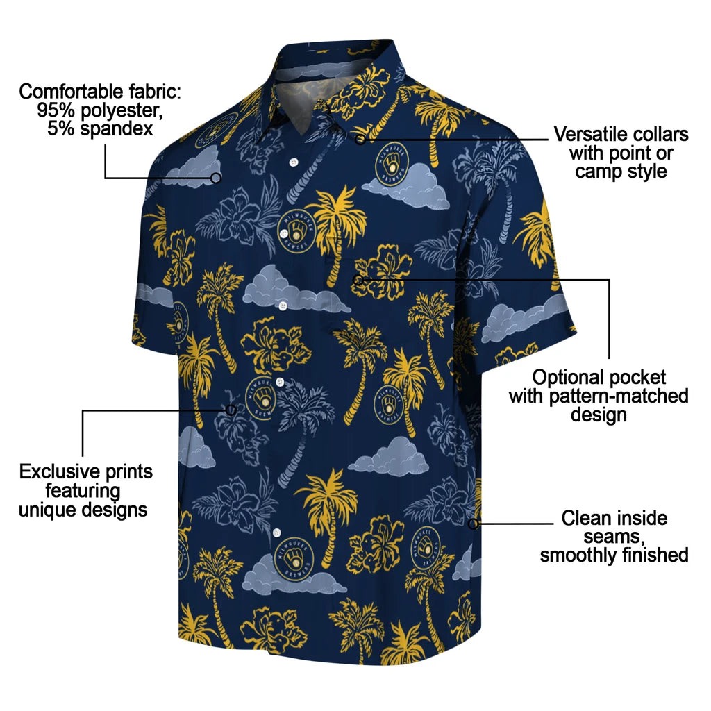 Milwaukee Brewers Hawaiian Shirt - Palm And Clouds | Moonbestprint