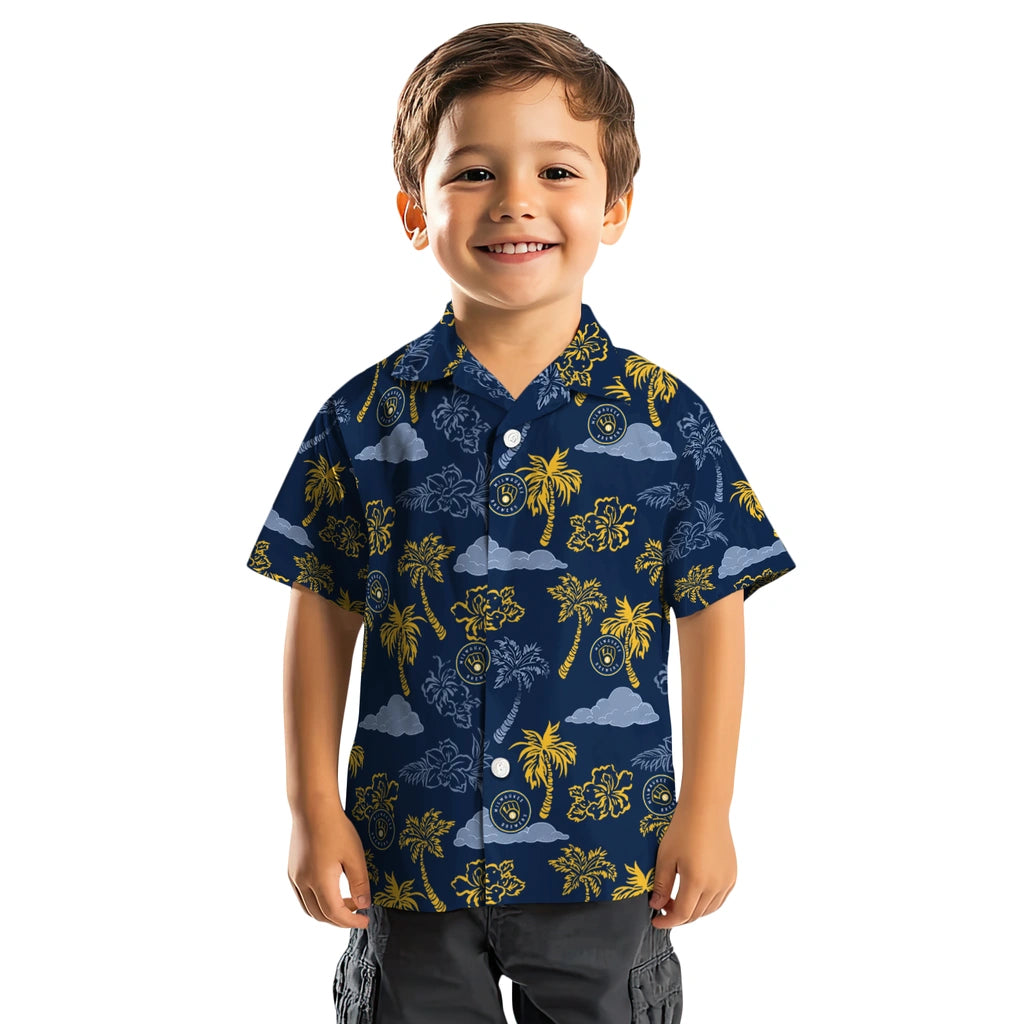 Milwaukee Brewers Hawaiian Shirt - Palm And Clouds | Moonbestprint
