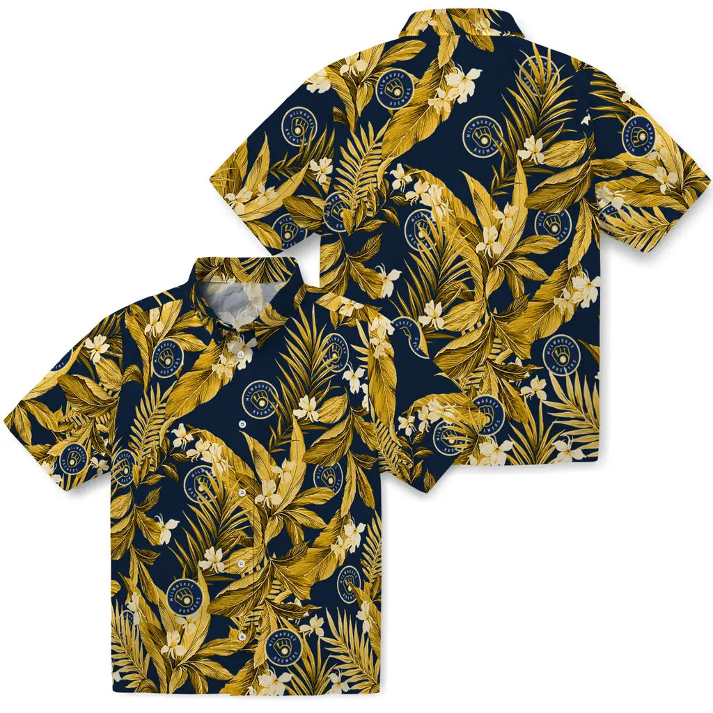 Milwaukee Brewers Hawaiian Shirt - Palm Leaves | Moonbestprint