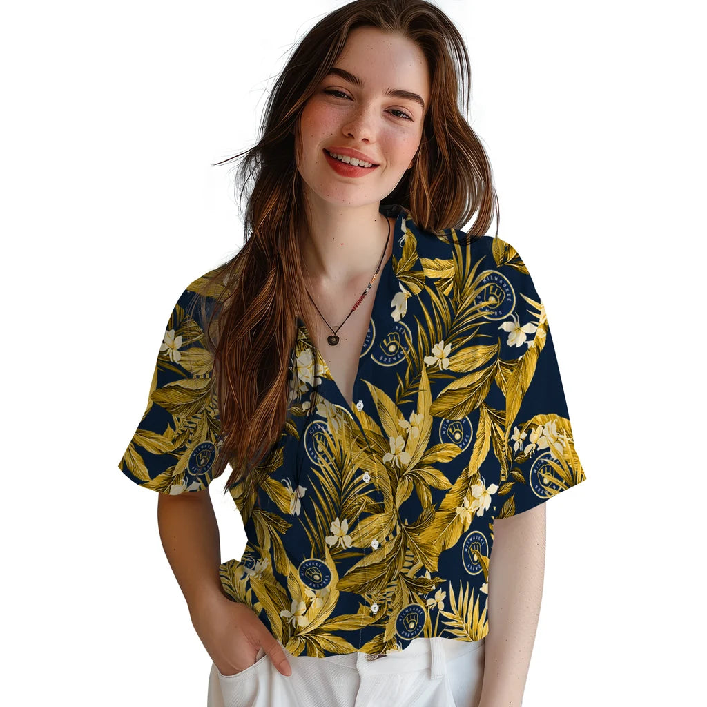 Milwaukee Brewers Hawaiian Shirt - Palm Leaves | Moonbestprint