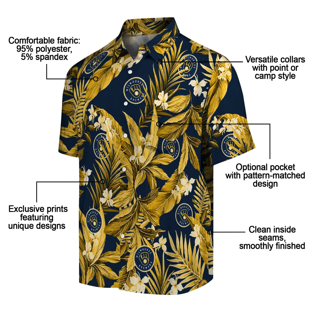 Milwaukee Brewers Hawaiian Shirt - Palm Leaves | Moonbestprint