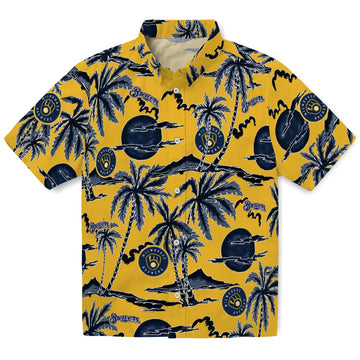 Milwaukee Brewers Hawaiian Shirt - Palm Sunset | Moonbestprint