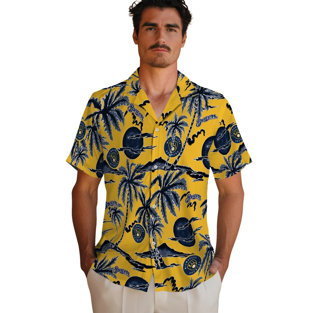 Milwaukee Brewers Hawaiian Shirt - Palm Sunset | Moonbestprint