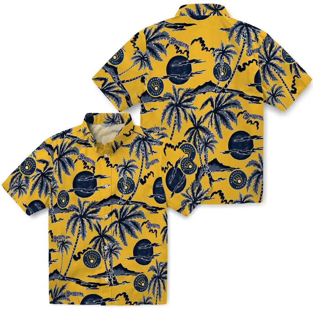 Milwaukee Brewers Hawaiian Shirt - Palm Sunset | Moonbestprint