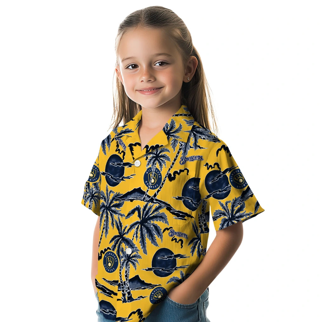 Milwaukee Brewers Hawaiian Shirt - Palm Sunset | Moonbestprint