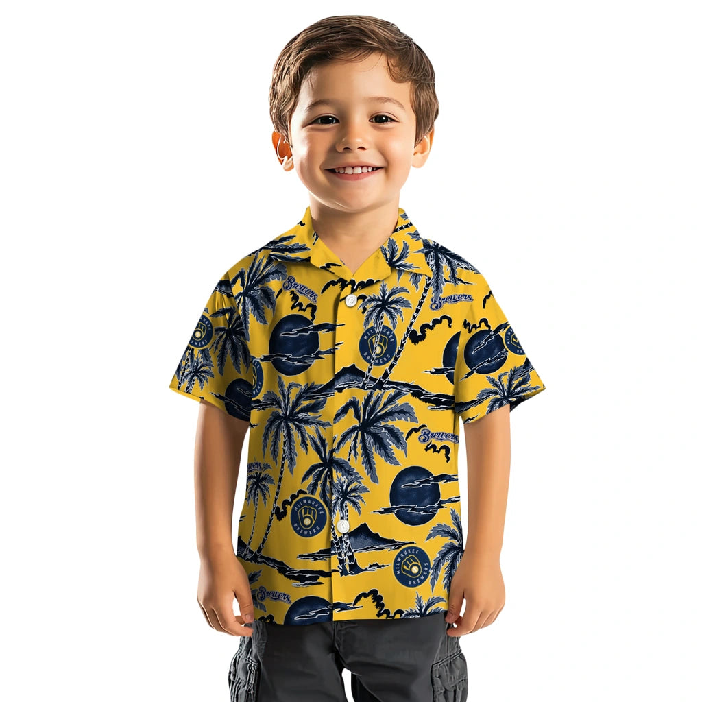 Milwaukee Brewers Hawaiian Shirt - Palm Sunset | Moonbestprint