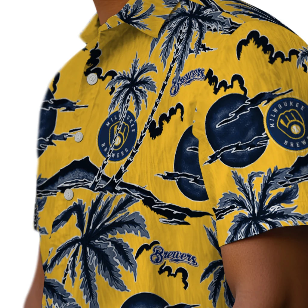 Milwaukee Brewers Hawaiian Shirt - Palm Sunset | Moonbestprint