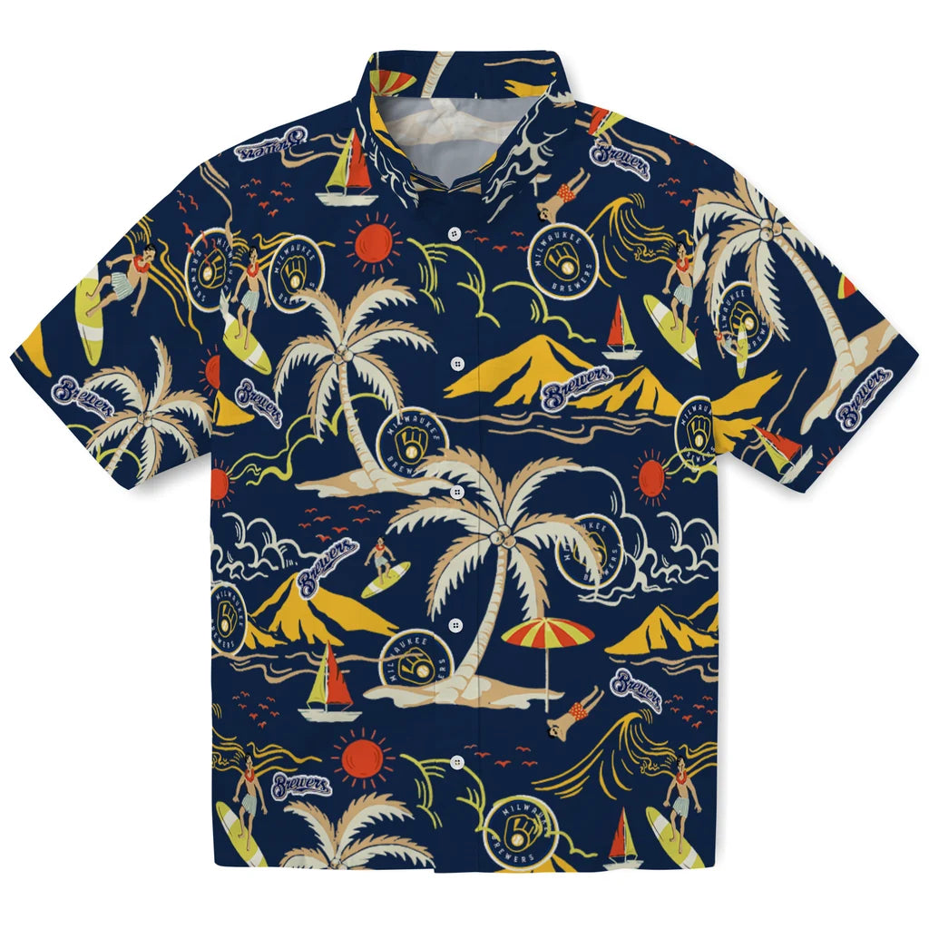 Milwaukee Brewers Hawaiian Shirt - Palm Tree Island | Moonbestprint