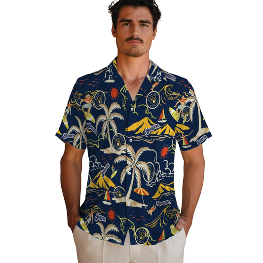 Milwaukee Brewers Hawaiian Shirt - Palm Tree Island | Moonbestprint