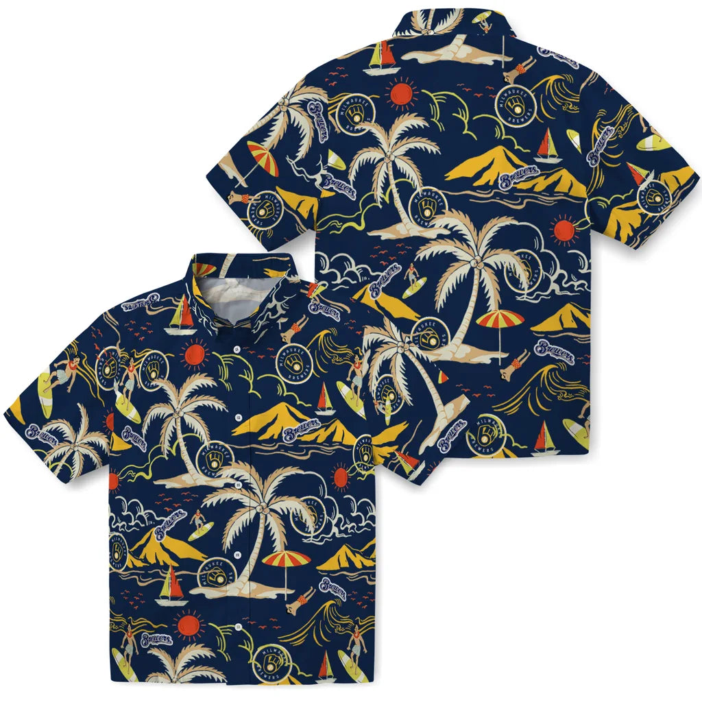 Milwaukee Brewers Hawaiian Shirt - Palm Tree Island | Moonbestprint