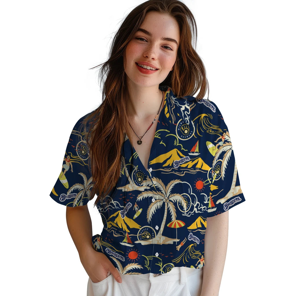 Milwaukee Brewers Hawaiian Shirt - Palm Tree Island | Moonbestprint