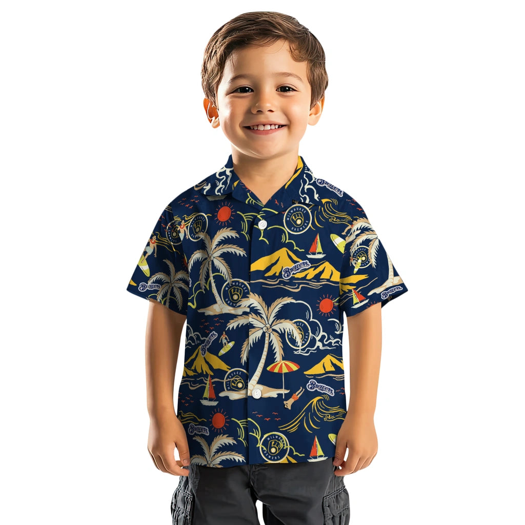 Milwaukee Brewers Hawaiian Shirt - Palm Tree Island | Moonbestprint