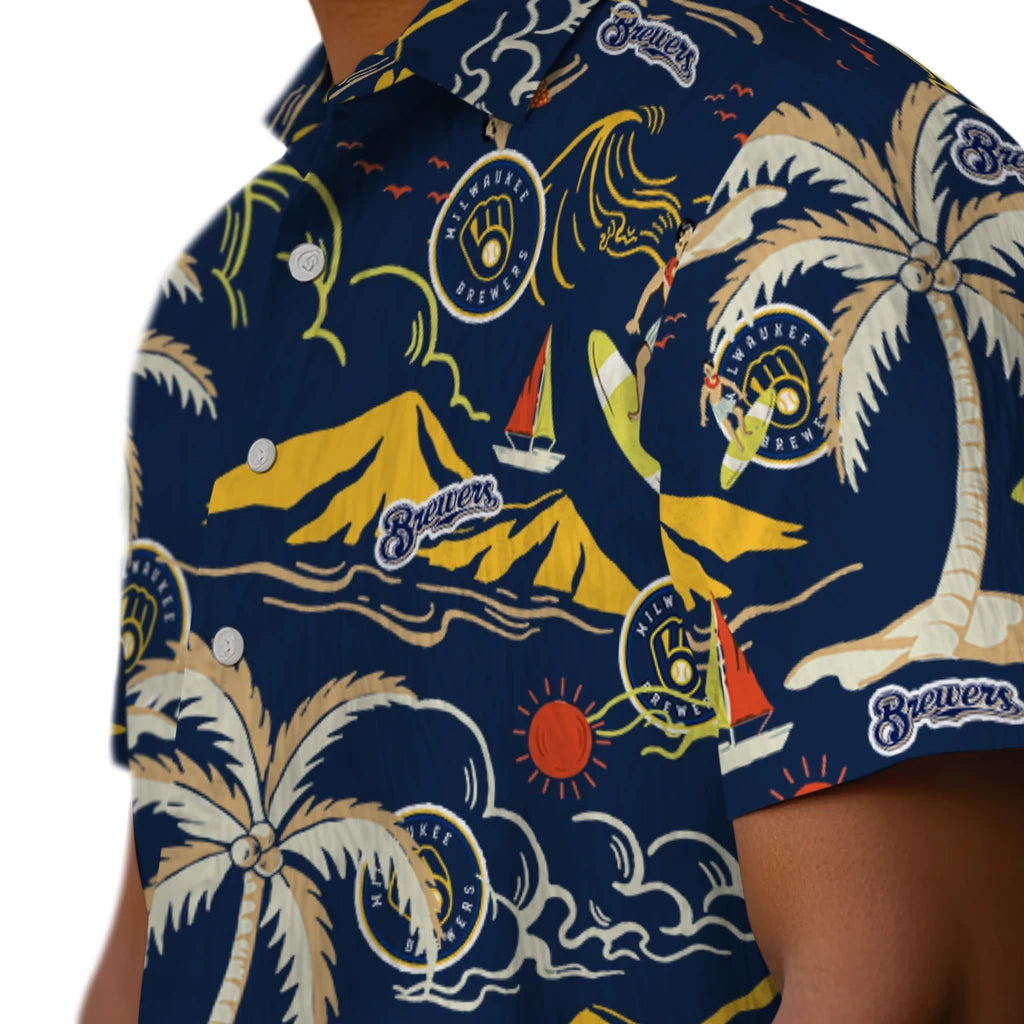 Milwaukee Brewers Hawaiian Shirt - Palm Tree Island | Moonbestprint